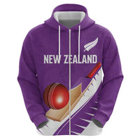 Custom New Zealand Cricket Zip Hoodie Kiwi Birds Haka Dance Purple Fern Sporty Style LT03 - Polynesian Pride