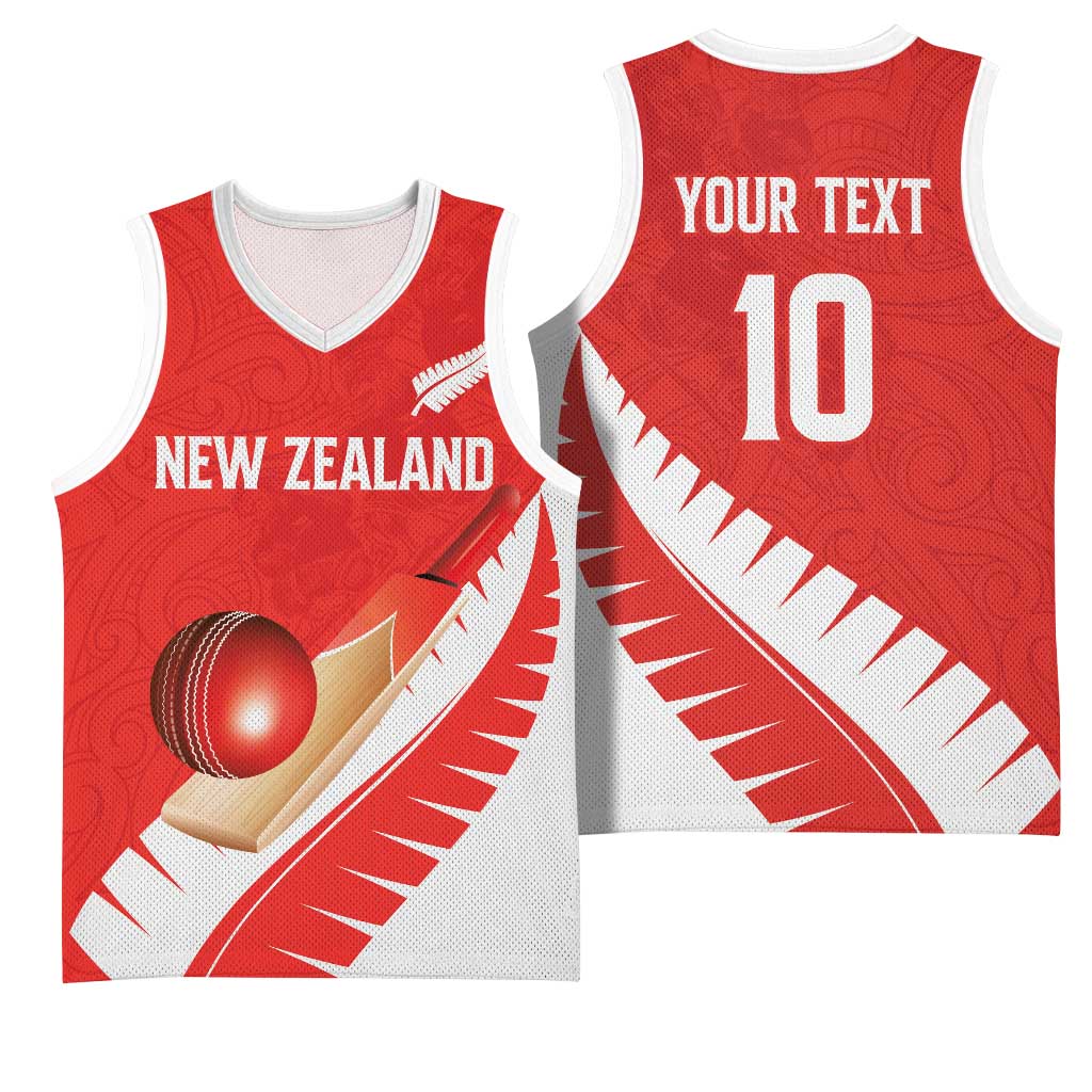 Custom New Zealand Cricket Basketball Jersey Kiwi Birds Haka Dance Red Fern Sporty Style LT03 - Polynesian Pride