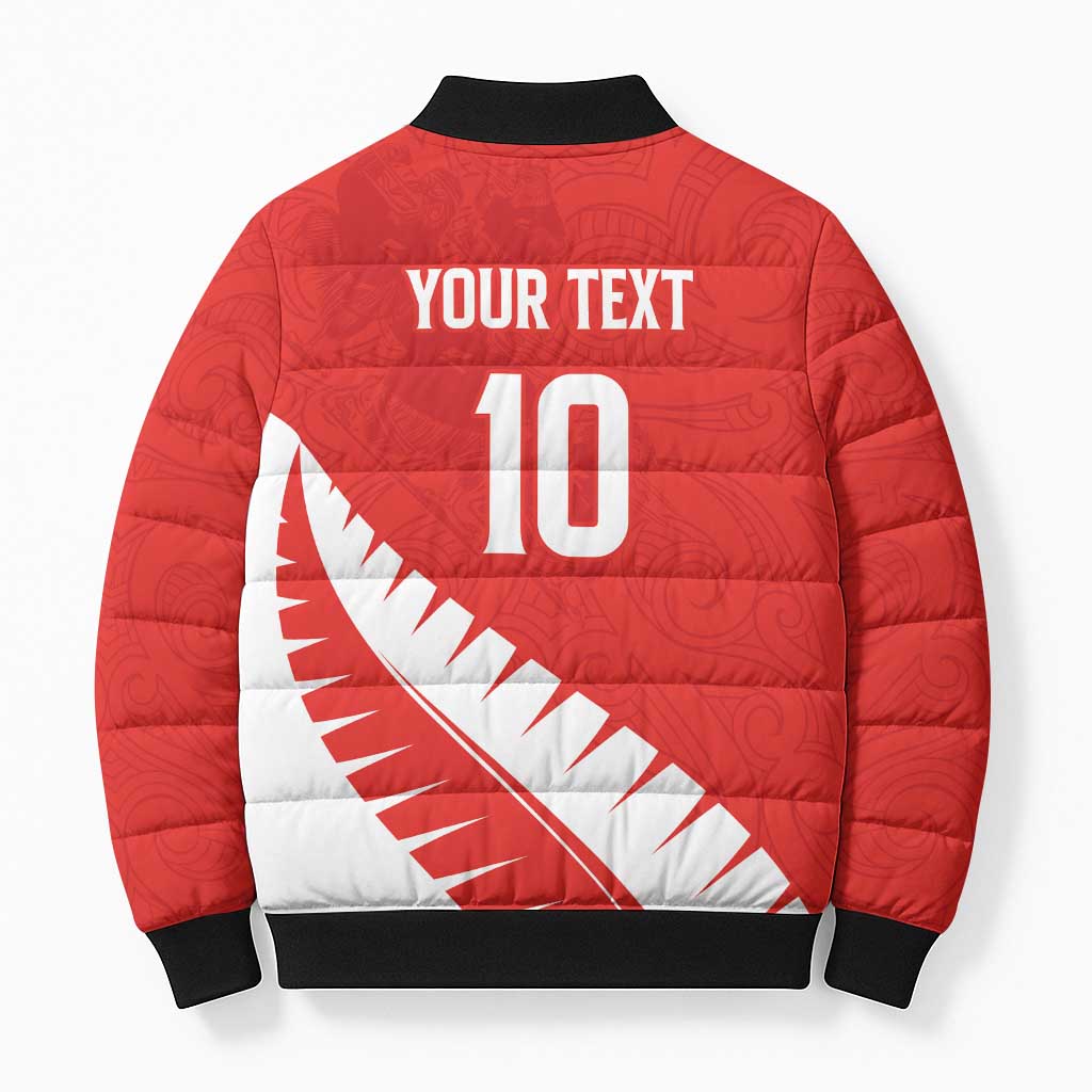Custom New Zealand Cricket Bomber Puffer Jacket Kiwi Birds Haka Dance Red Fern Sporty Style