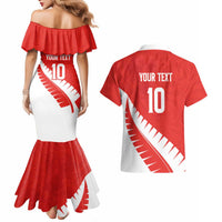 Custom New Zealand Cricket Couples Matching Mermaid Dress and Hawaiian Shirt Kiwi Birds Haka Dance Red Fern Sporty Style LT03 - Polynesian Pride