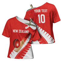Custom New Zealand Cricket Cross Shoulder Shirt Kiwi Birds Haka Dance Red Fern Sporty Style LT03 - Polynesian Pride