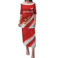 Custom New Zealand Cricket Family Matching Puletasi and Hawaiian Shirt Kiwi Birds Haka Dance Red Fern Sporty Style LT03 Mom's Dress Red - Polynesian Pride