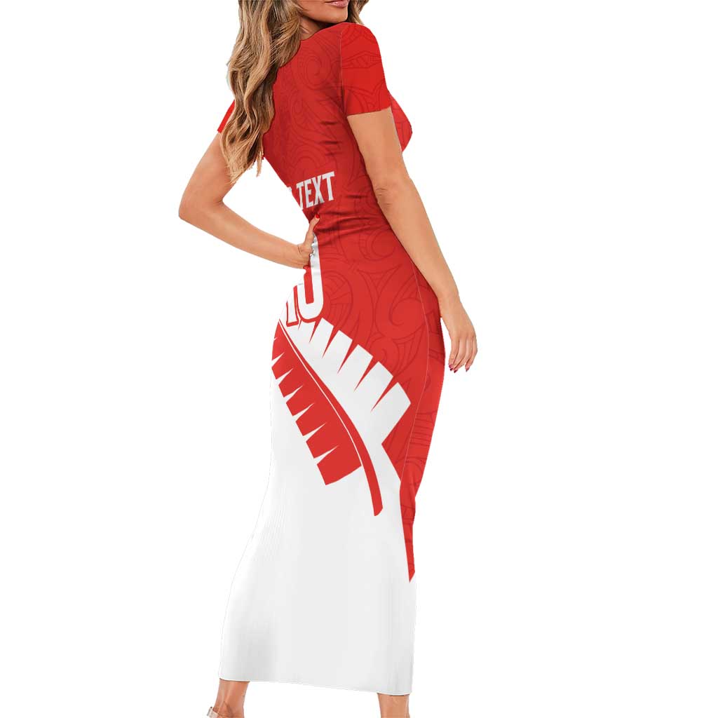 Custom New Zealand Cricket Family Matching Short Sleeve Bodycon Dress and Hawaiian Shirt Kiwi Birds Haka Dance Red Fern Sporty Style LT03 - Polynesian Pride