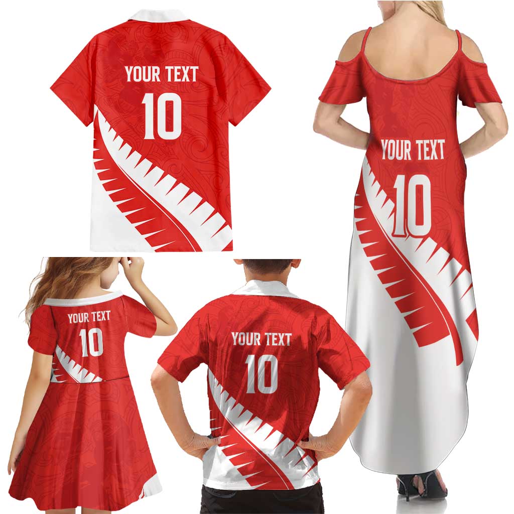 Custom New Zealand Cricket Family Matching Summer Maxi Dress and Hawaiian Shirt Kiwi Birds Haka Dance Red Fern Sporty Style LT03 - Polynesian Pride