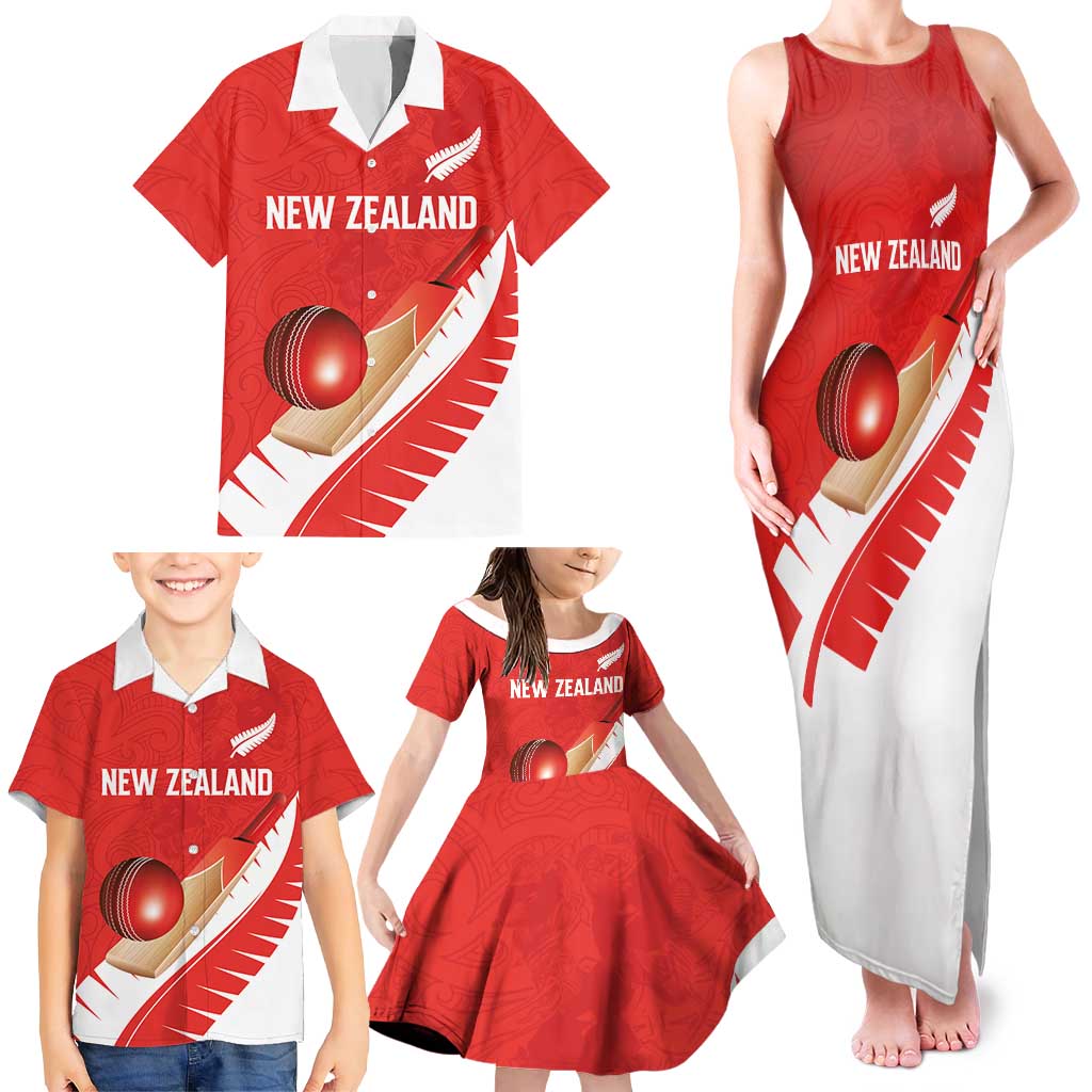 Custom New Zealand Cricket Family Matching Tank Maxi Dress and Hawaiian Shirt Kiwi Birds Haka Dance Red Fern Sporty Style LT03 - Polynesian Pride