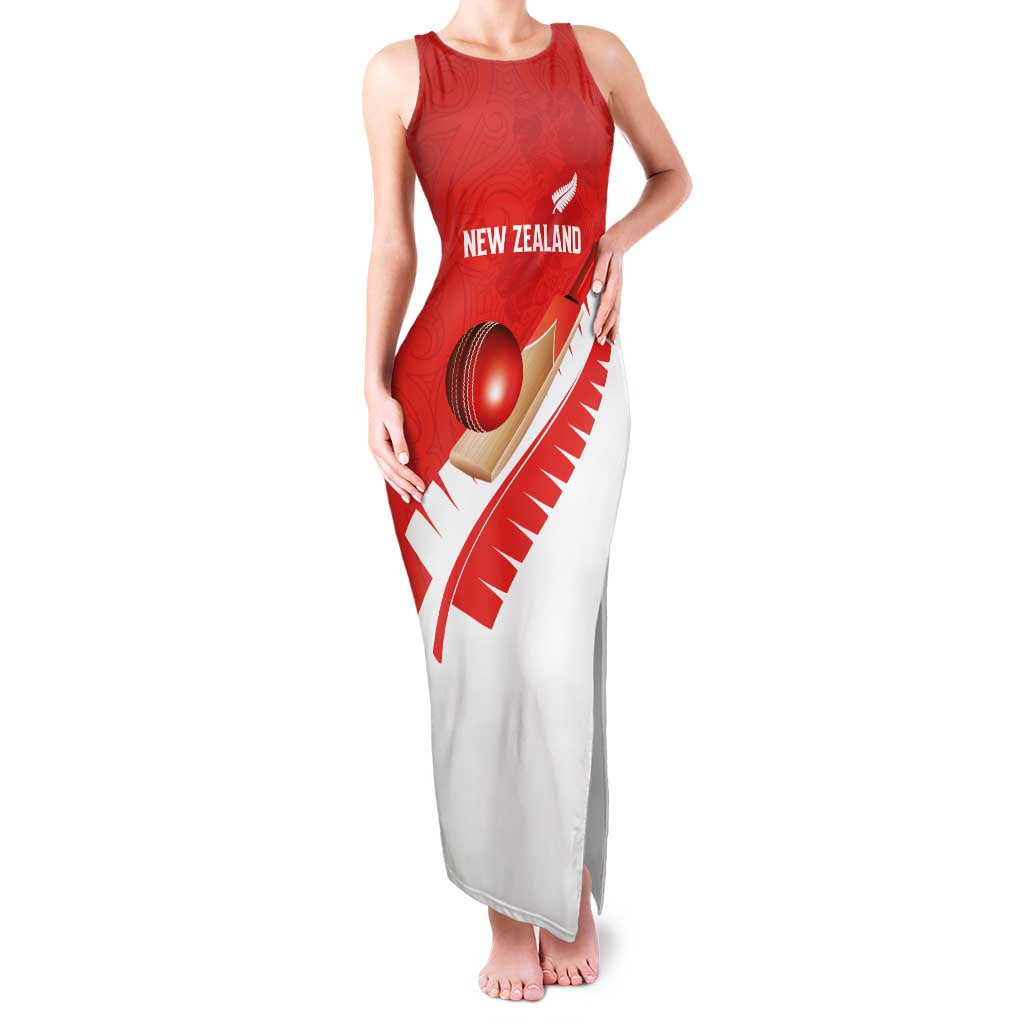 Custom New Zealand Cricket Family Matching Tank Maxi Dress and Hawaiian Shirt Kiwi Birds Haka Dance Red Fern Sporty Style LT03 Mom's Dress Red - Polynesian Pride