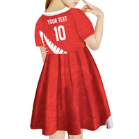 Custom New Zealand Cricket Kid Short Sleeve Dress Kiwi Birds Haka Dance Red Fern Sporty Style LT03 - Polynesian Pride