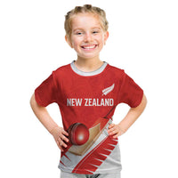 Custom New Zealand Cricket Kid T Shirt Kiwi Birds Haka Dance Red Fern Sporty Style LT03 Red - Polynesian Pride
