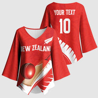 Custom New Zealand Cricket Kimono Sleeve Blouse Kiwi Birds Haka Dance Red Fern Sporty Style LT03 - Polynesian Pride