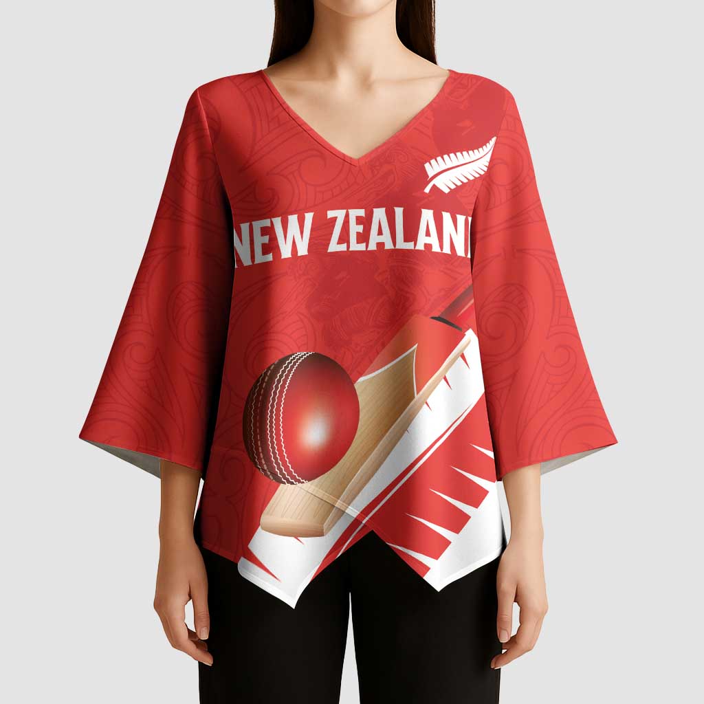 Custom New Zealand Cricket Kimono Sleeve Blouse Kiwi Birds Haka Dance Red Fern Sporty Style LT03 - Polynesian Pride