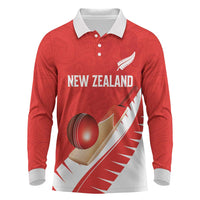 Custom New Zealand Cricket Long Sleeve Polo Shirt Kiwi Birds Haka Dance Red Fern Sporty Style LT03 Red - Polynesian Pride