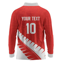 Custom New Zealand Cricket Long Sleeve Polo Shirt Kiwi Birds Haka Dance Red Fern Sporty Style LT03 - Polynesian Pride
