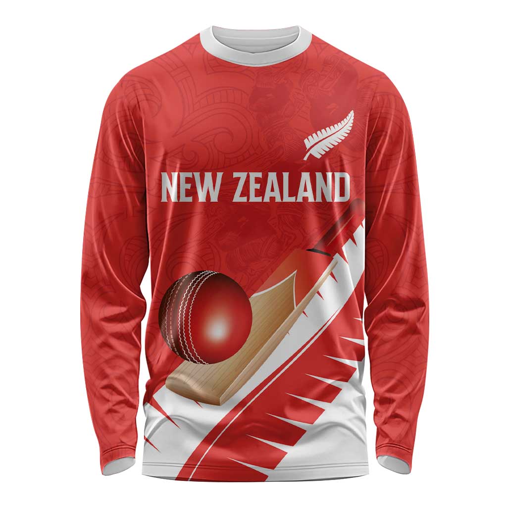 Custom New Zealand Cricket Long Sleeve Shirt Kiwi Birds Haka Dance Red Fern Sporty Style LT03 Unisex Red - Polynesian Pride