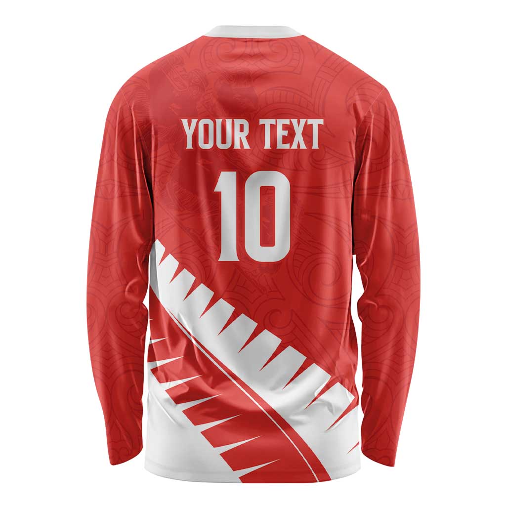 Custom New Zealand Cricket Long Sleeve Shirt Kiwi Birds Haka Dance Red Fern Sporty Style LT03 - Polynesian Pride