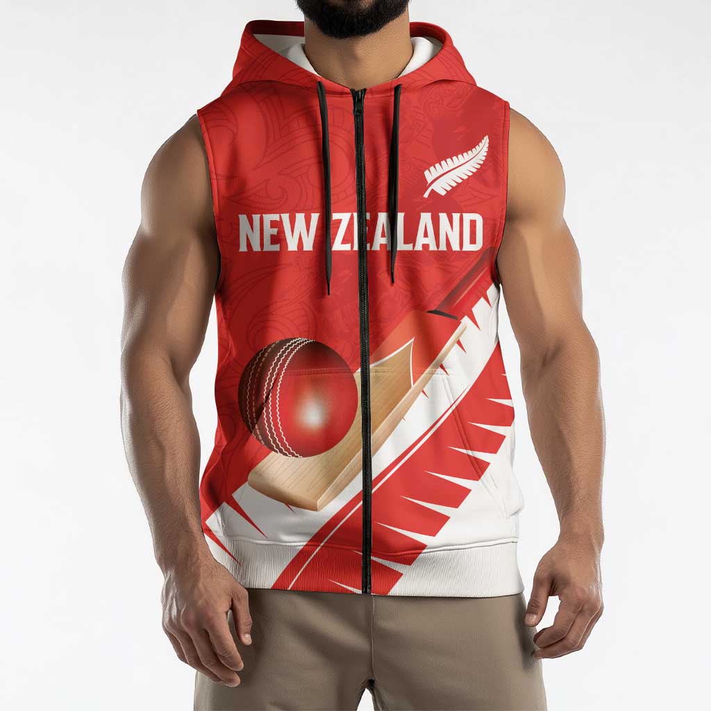 Custom New Zealand Cricket Sleeveless Zip Hoodie Kiwi Birds Haka Dance Red Fern Sporty Style LT03 - Polynesian Pride