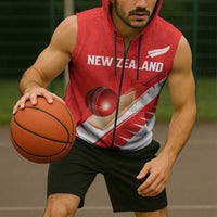 Custom New Zealand Cricket Sleeveless Zip Hoodie Kiwi Birds Haka Dance Red Fern Sporty Style LT03 - Polynesian Pride