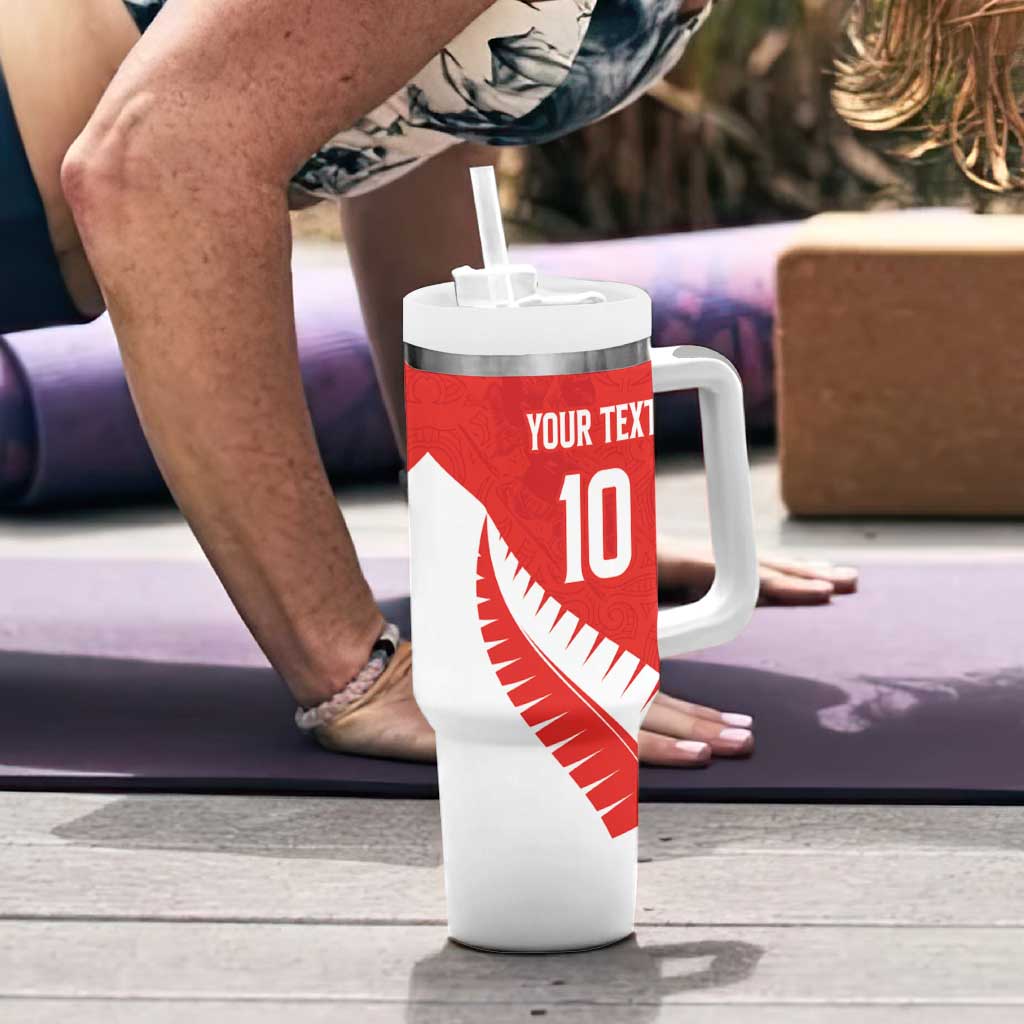 Custom New Zealand Cricket Tumbler With Handle Kiwi Birds Haka Dance Red Fern Sporty Style LT03 - Polynesian Pride