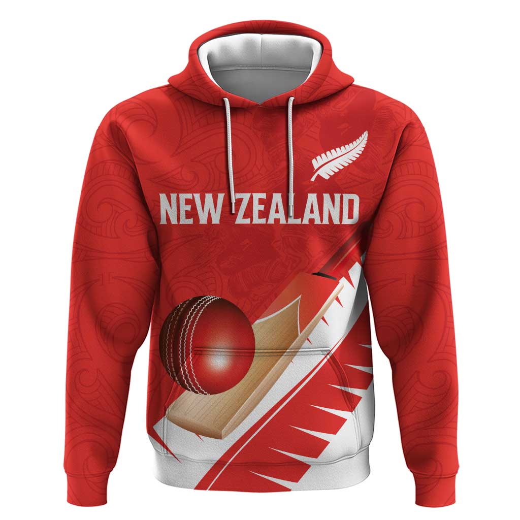 Custom New Zealand Cricket Zip Hoodie Kiwi Birds Haka Dance Red Fern Sporty Style LT03 Pullover Hoodie Red - Polynesian Pride
