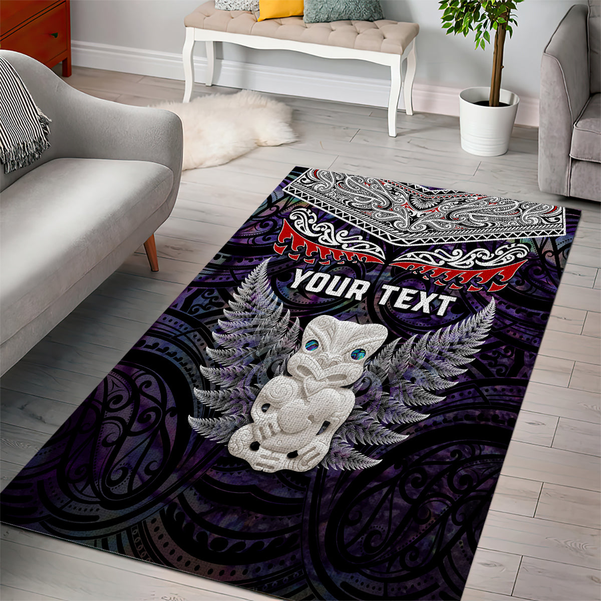New Zealand Hei Tiki Area Rug Maori Purple Papua Shell Pattern LT03 - Polynesian Pride