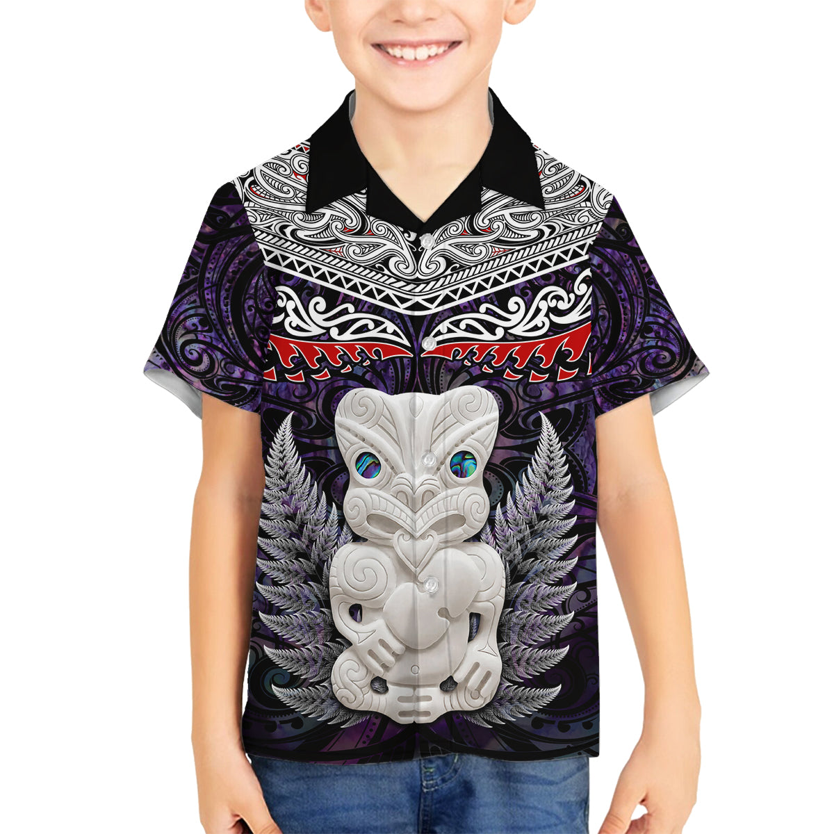 New Zealand Hei Tiki Family Matching Long Sleeve Bodycon Dress and Hawaiian Shirt Maori Purple Papua Shell Pattern LT03 Son's Shirt Purple - Polynesian Pride