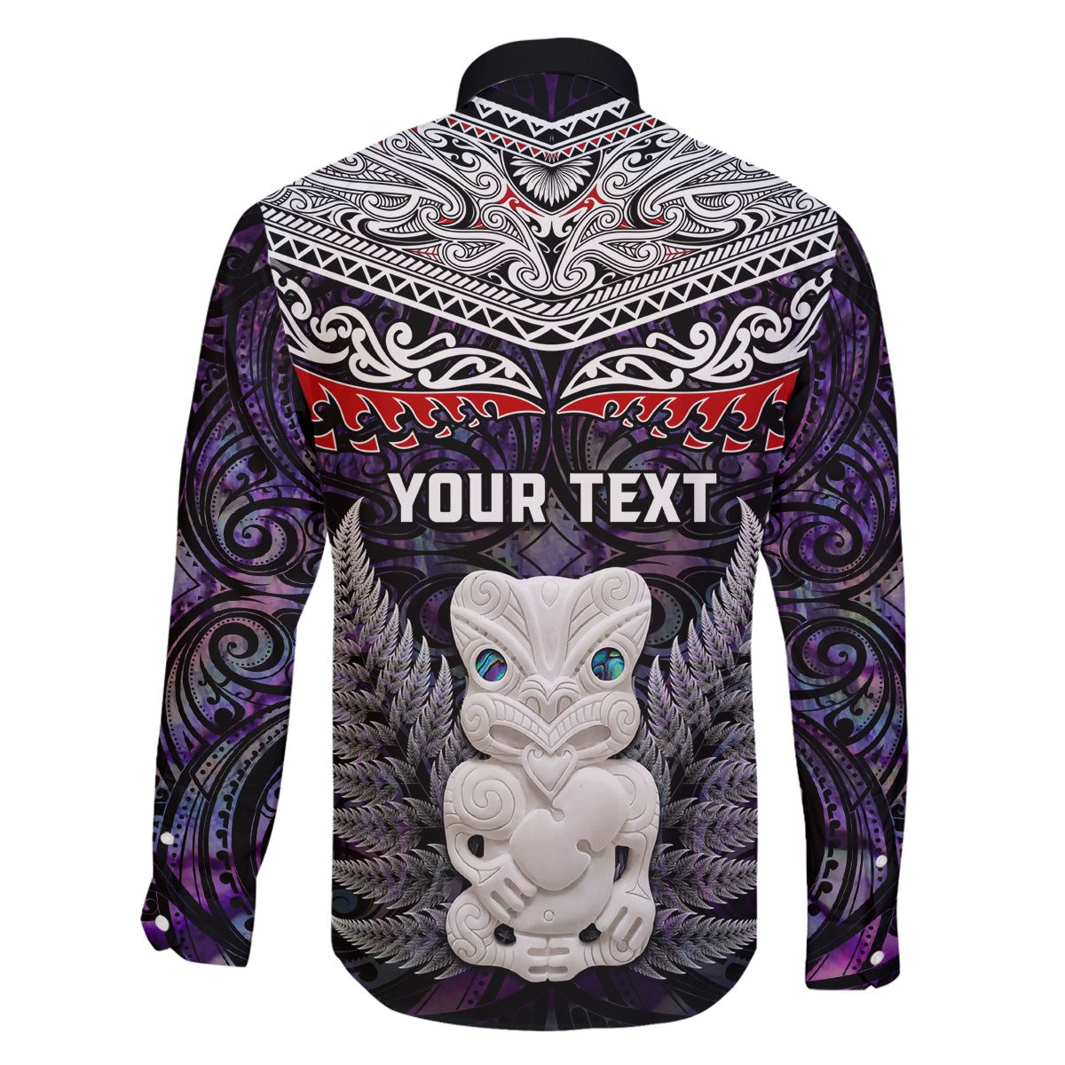 New Zealand Hei Tiki Family Matching Off Shoulder Long Sleeve Dress and Hawaiian Shirt Maori Purple Papua Shell Pattern LT03 - Polynesian Pride