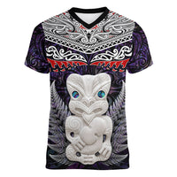 New Zealand Hei Tiki Women V Neck T Shirt Maori Purple Papua Shell Pattern LT03 Female Purple - Polynesian Pride