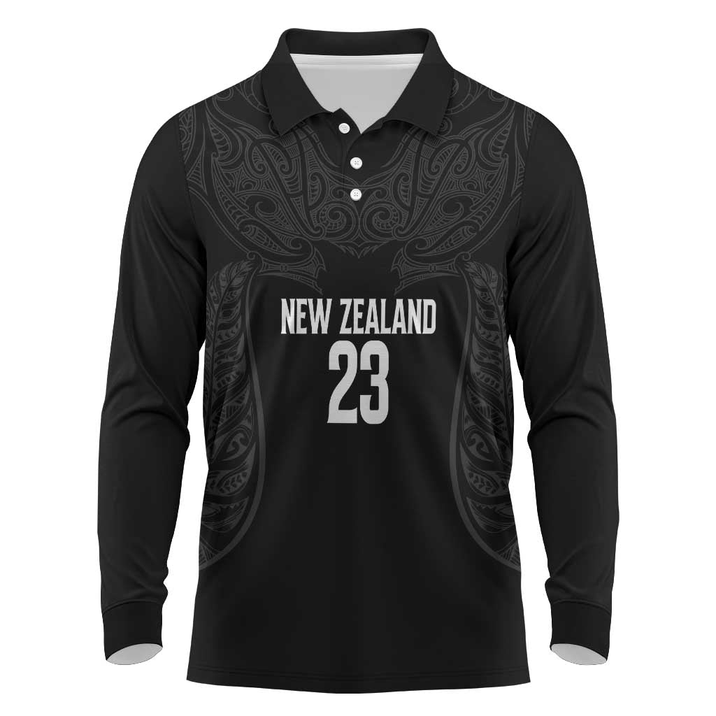 New Zealand Basketball Ta Moko Tribal Custom Long Sleeve Polo Shirt