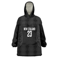 New Zealand Basketball Ta Moko Tribal Custom Wearable Blanket Hoodie LT03 One Size Black - Polynesian Pride