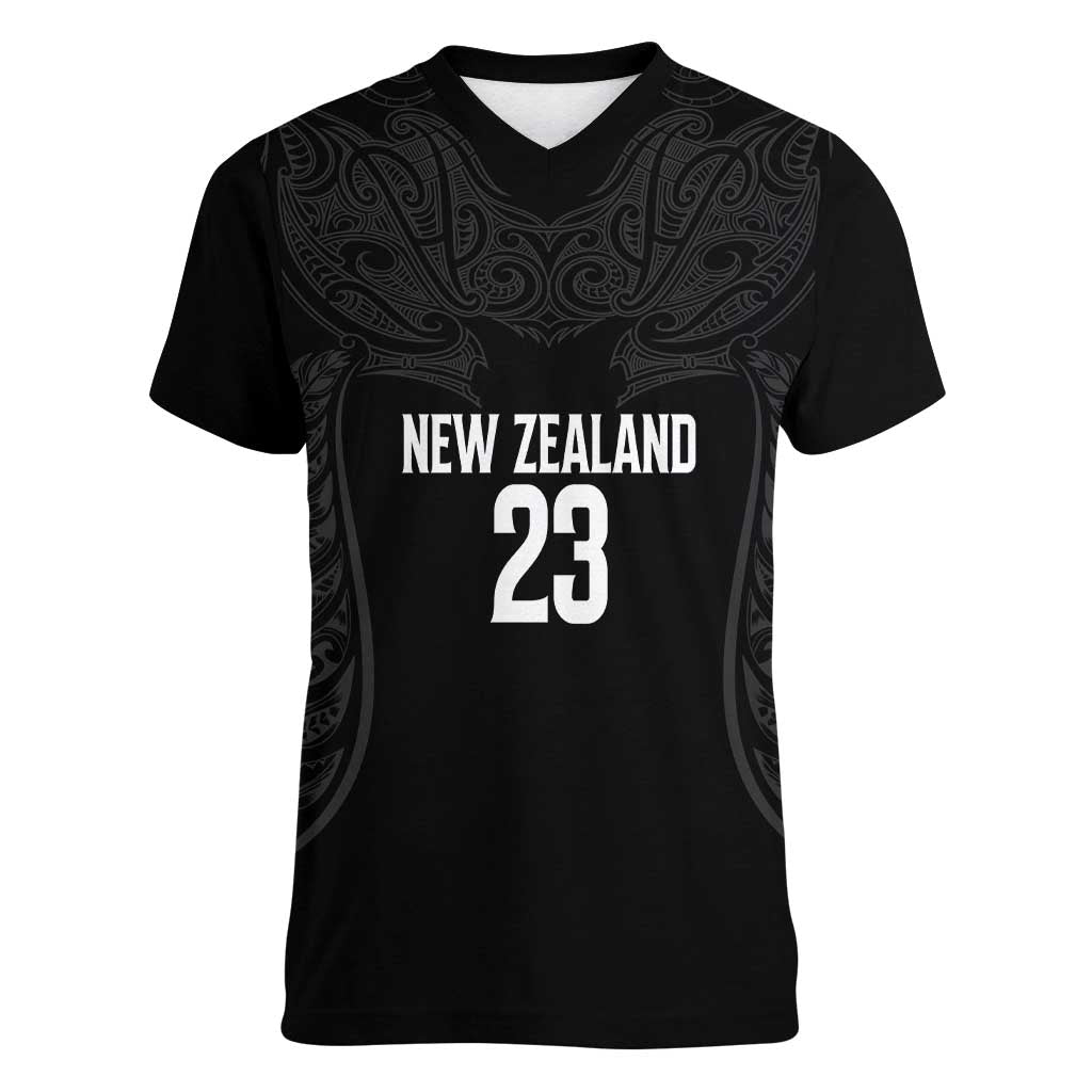 New Zealand Basketball Ta Moko Tribal Custom Women V-Neck T-Shirt
