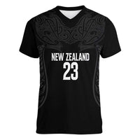 New Zealand Basketball Ta Moko Tribal Custom Women V-Neck T-Shirt LT03 Female Black - Polynesian Pride