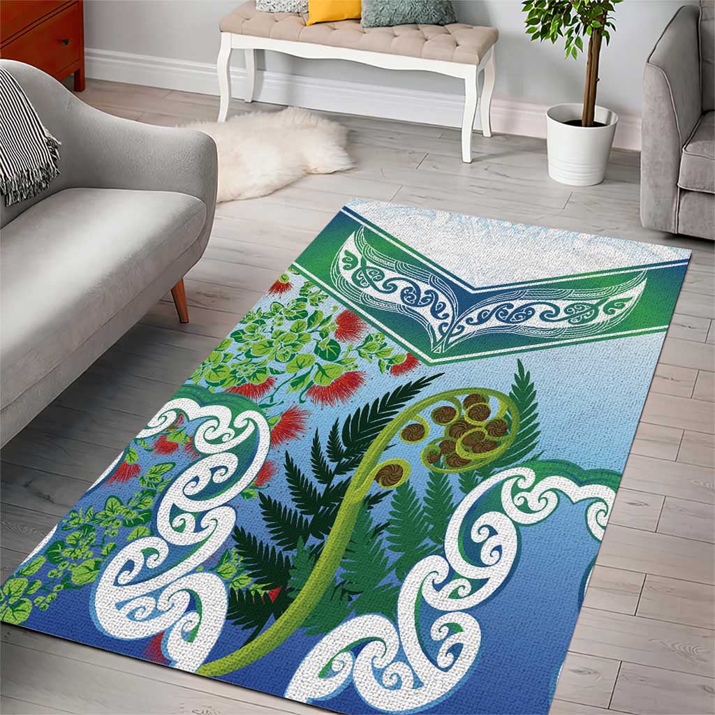 Aotearoa New Zealand Natural Plants Area Rug Pohutukawa with Silver Ferns Koru Frond Maori Tattoos LT03 - Polynesian Pride
