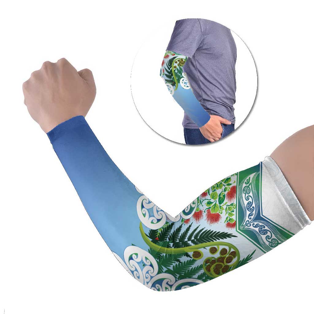 Aotearoa New Zealand Natural Plants Arm Sleeves Pohutukawa with Silver Ferns Koru Frond Maori Tattoos LT03 Set of 2 Multicolor - Polynesian Pride