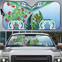 Aotearoa New Zealand Natural Plants Auto Sun Shade Pohutukawa with Silver Ferns Koru Frond Maori Tattoos LT03 Multicolor - Polynesian Pride