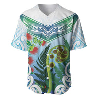 Aotearoa New Zealand Natural Plants Baseball Jersey Pohutukawa with Silver Ferns Koru Frond Maori Tattoos LT03 Multicolor - Polynesian Pride