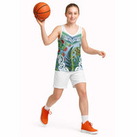 Aotearoa New Zealand Natural Plants Basketball Jersey Pohutukawa with Silver Ferns Koru Frond Maori Tattoos LT03 - Polynesian Pride