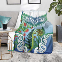 Aotearoa New Zealand Natural Plants Blanket Pohutukawa with Silver Ferns Koru Frond Maori Tattoos