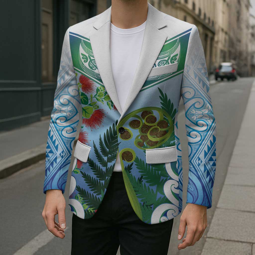 Aotearoa New Zealand Natural Plants Blazer Pohutukawa with Silver Ferns Koru Frond Maori Tattoos