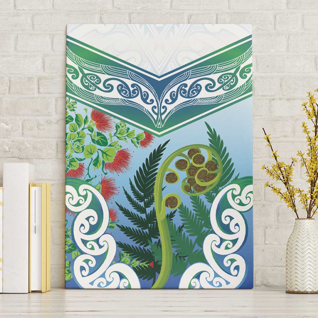 Aotearoa New Zealand Natural Plants Canvas Wall Art Pohutukawa with Silver Ferns Koru Frond Maori Tattoos LT03 Without Frame Multicolor - Polynesian Pride