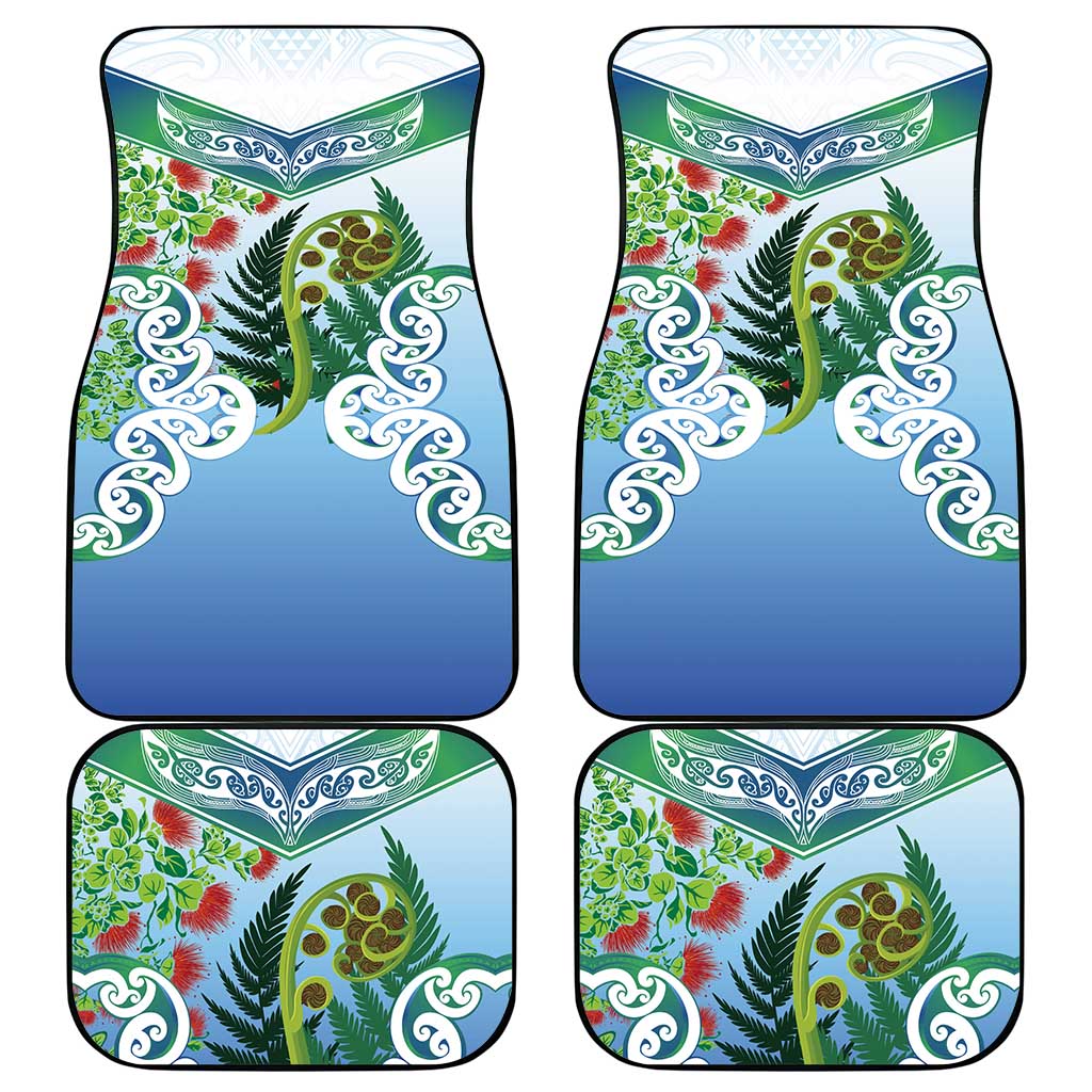 Aotearoa New Zealand Natural Plants Car Mats Pohutukawa with Silver Ferns Koru Frond Maori Tattoos LT03 - Polynesian Pride