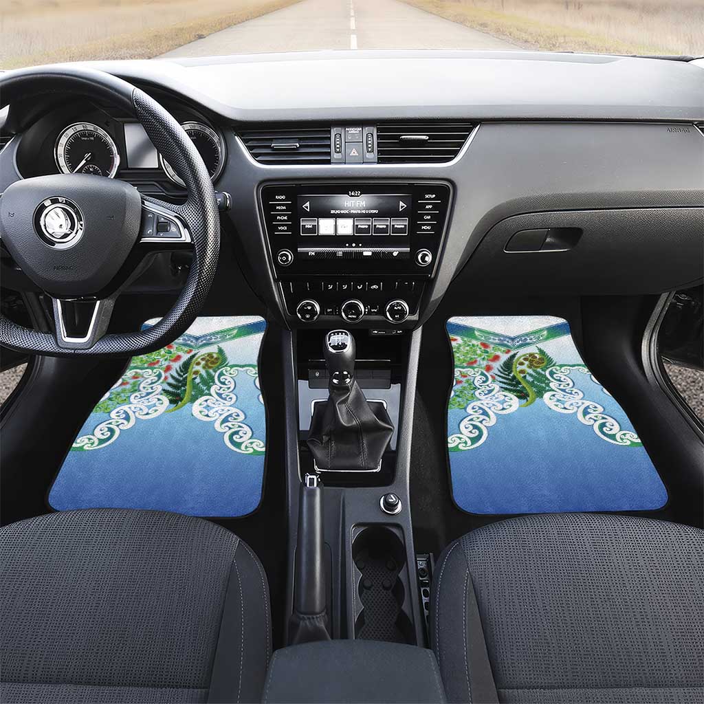 Aotearoa New Zealand Natural Plants Car Mats Pohutukawa with Silver Ferns Koru Frond Maori Tattoos LT03 Set 2pcs - Front Multicolor - Polynesian Pride