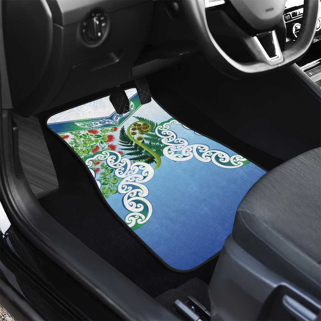 Aotearoa New Zealand Natural Plants Car Mats Pohutukawa with Silver Ferns Koru Frond Maori Tattoos LT03 - Polynesian Pride