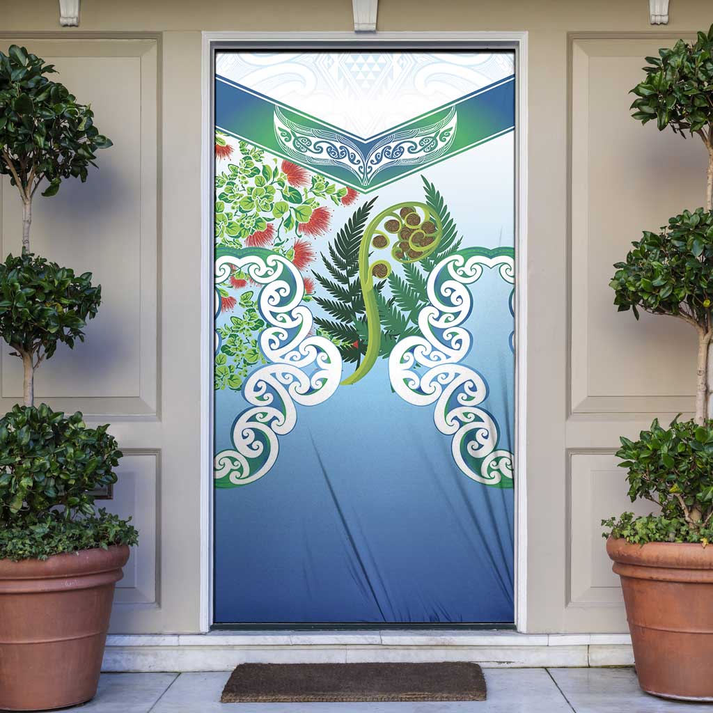 Aotearoa New Zealand Natural Plants Door Cover Pohutukawa with Silver Ferns Koru Frond Maori Tattoos LT03 Multicolor - Polynesian Pride