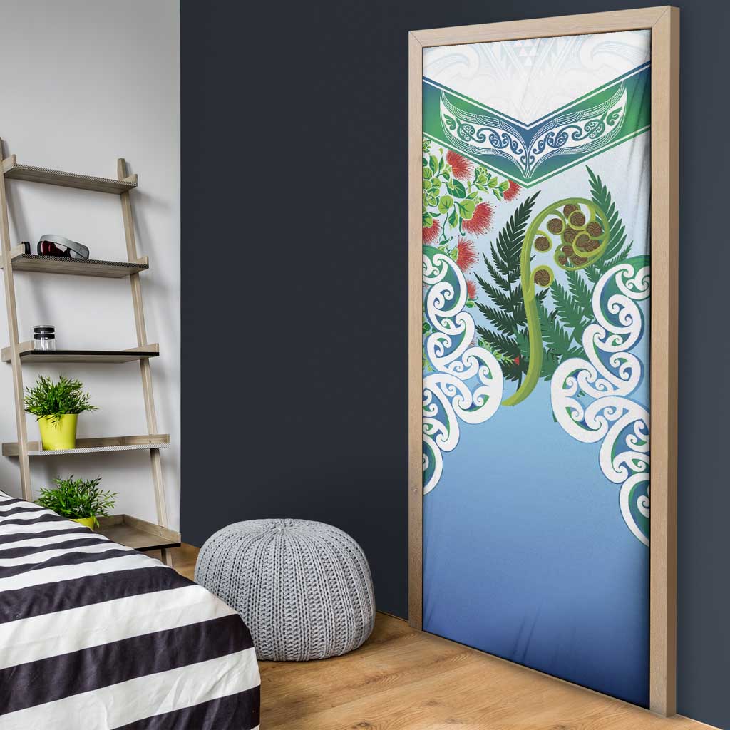 Aotearoa New Zealand Natural Plants Door Cover Pohutukawa with Silver Ferns Koru Frond Maori Tattoos LT03 - Polynesian Pride
