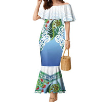 Aotearoa New Zealand Natural Plants Family Matching Mermaid Dress and Hawaiian Shirt Pohutukawa with Silver Ferns Koru Frond Maori Tattoos LT03 Mom's Dress Multicolor - Polynesian Pride