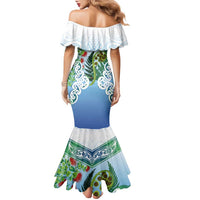 Aotearoa New Zealand Natural Plants Family Matching Mermaid Dress and Hawaiian Shirt Pohutukawa with Silver Ferns Koru Frond Maori Tattoos LT03 - Polynesian Pride