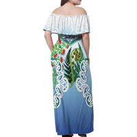 Aotearoa New Zealand Natural Plants Family Matching Off Shoulder Maxi Dress and Hawaiian Shirt Pohutukawa with Silver Ferns Koru Frond Maori Tattoos LT03 - Polynesian Pride