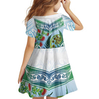 Aotearoa New Zealand Natural Plants Family Matching Off Shoulder Short Dress and Hawaiian Shirt Pohutukawa with Silver Ferns Koru Frond Maori Tattoos LT03 - Polynesian Pride
