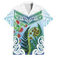 Aotearoa New Zealand Natural Plants Family Matching Off Shoulder Short Dress and Hawaiian Shirt Pohutukawa with Silver Ferns Koru Frond Maori Tattoos LT03 Dad's Shirt - Short Sleeve Multicolor - Polynesian Pride