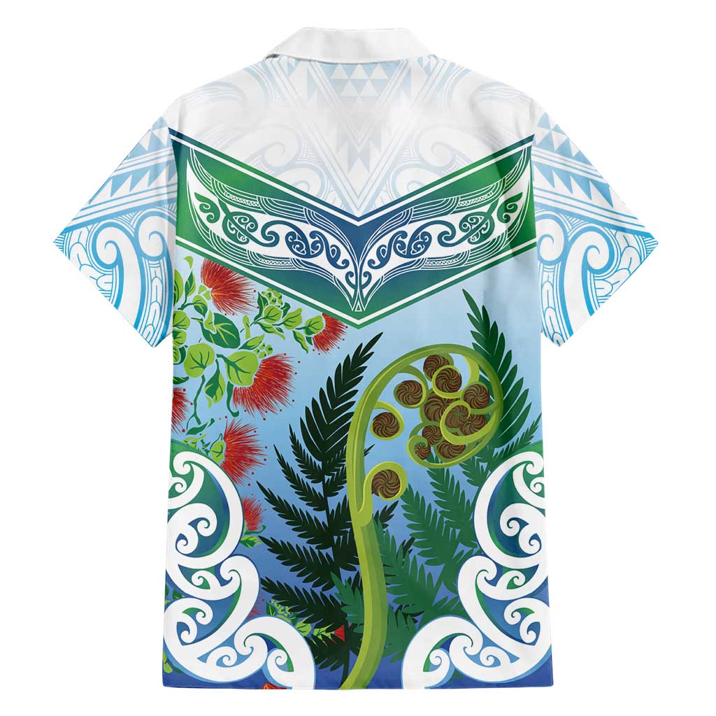 Aotearoa New Zealand Natural Plants Family Matching Off Shoulder Short Dress and Hawaiian Shirt Pohutukawa with Silver Ferns Koru Frond Maori Tattoos LT03 - Polynesian Pride