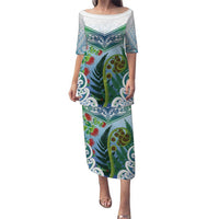 Aotearoa New Zealand Natural Plants Family Matching Puletasi and Hawaiian Shirt Pohutukawa with Silver Ferns Koru Frond Maori Tattoos LT03 Mom's Dress Multicolor - Polynesian Pride